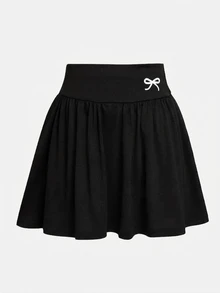 Sparklyn 女童休閒運動可愛運動學院風黑色針織百褶裙褲 2合1套裝，百搭健身芭蕾舞健身房網球運動服 - 黑色 - 查看 4