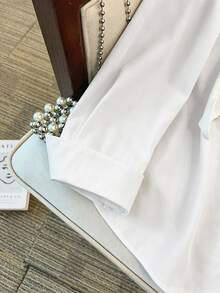 GlowEve CURVE Plus Size Ladies' High-End Luxury Spring And Autumn Lapel Short French Shirt With Elegant Plaid Shawl Blouse Fall - White - View 8