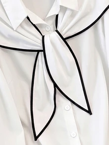 GlowEve CURVE Plus Size Ladies' High-End Luxury Spring And Autumn Lapel Short French Shirt With Elegant Plaid Shawl Blouse Fall - White - View 5