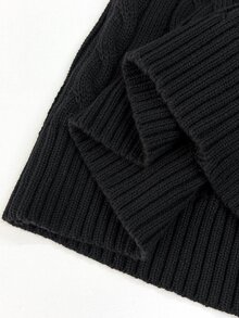SHEIN PETITE Women's V-Neck Cable Knit Casual Preppy Vest (With Knight Pattern),Fall, Suitable For Petite Body Types Teachers' Day School Teacher Black,Petite - Black - View 11