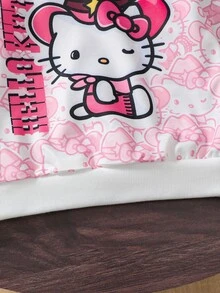 HELLO KITTY AND FRIENDS | SHEIN Sweatshirt Hoodie Longgar Manis Musim Semi/Musim Gugur dengan Motif Kartun Anak Perempuan Warna Pink di Seluruh Permukaan - Berwarna merah muda - View 7