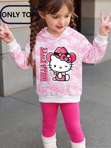 HELLO KITTY AND FRIENDS | SHEIN Sweatshirt Hoodie Longgar Manis Musim Semi/Musim Gugur dengan Motif Kartun Anak Perempuan Warna Pink di Seluruh Permukaan - Berwarna merah muda - View 8