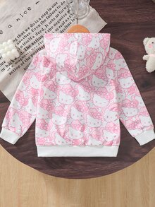 HELLO KITTY AND FRIENDS | SHEIN Sweatshirt Hoodie Longgar Manis Musim Semi/Musim Gugur dengan Motif Kartun Anak Perempuan Warna Pink di Seluruh Permukaan - Berwarna merah muda - View 2