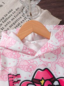 HELLO KITTY AND FRIENDS | SHEIN Sweatshirt Hoodie Longgar Manis Musim Semi/Musim Gugur dengan Motif Kartun Anak Perempuan Warna Pink di Seluruh Permukaan - Berwarna merah muda - View 5