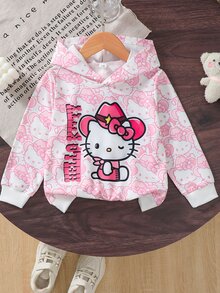 HELLO KITTY AND FRIENDS | SHEIN Sweatshirt Hoodie Longgar Manis Musim Semi/Musim Gugur dengan Motif Kartun Anak Perempuan Warna Pink di Seluruh Permukaan - Berwarna merah muda - View 6