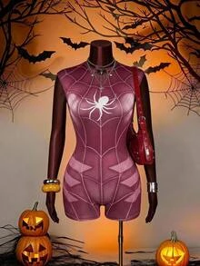 Slaydiva Women's Spider Pattern Casual Daily Romper - Burgundy - View 10