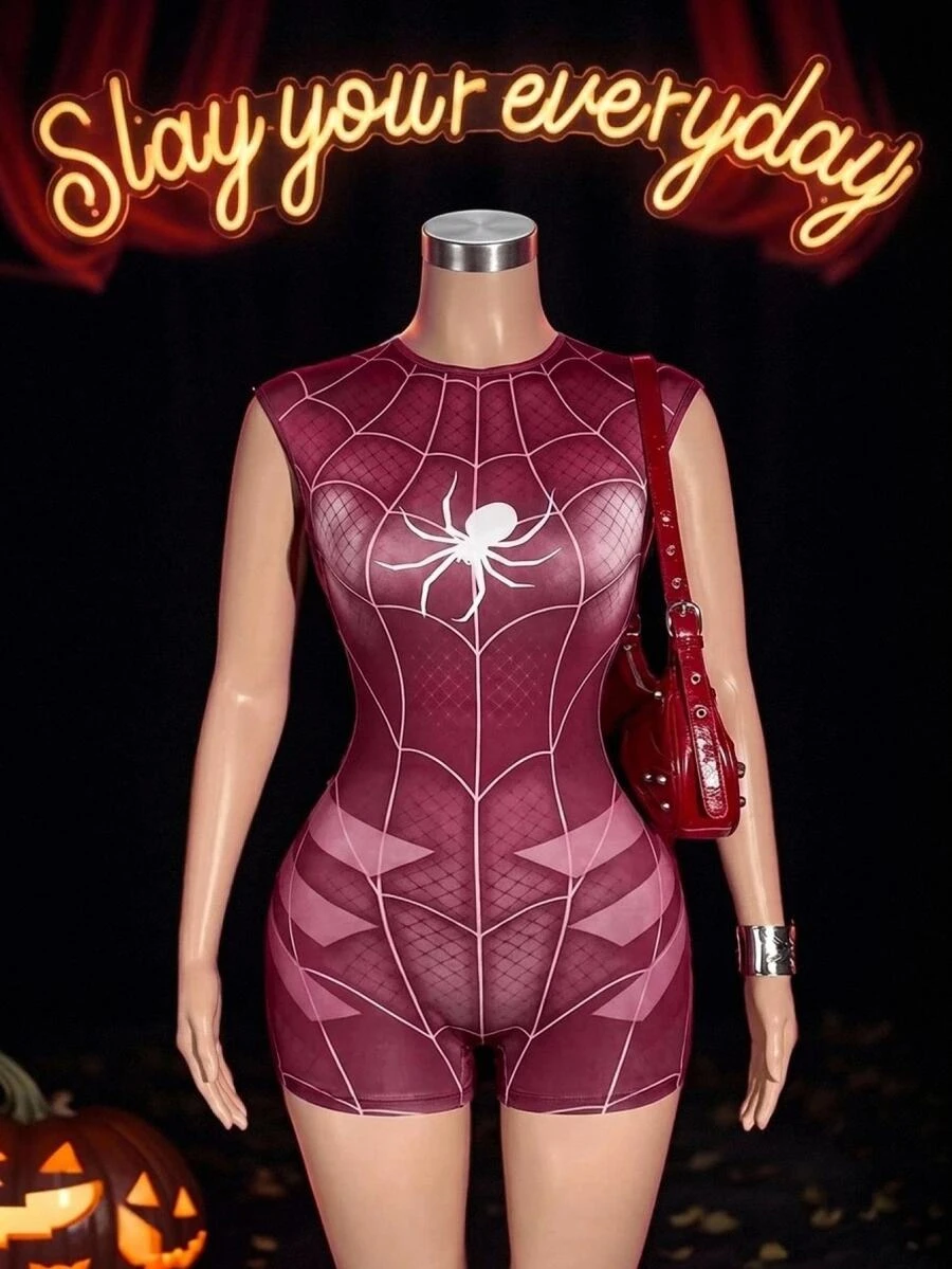 Slaydiva Women's Spider Pattern Casual Daily Romper