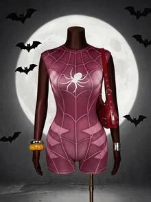 Slaydiva Women's Spider Pattern Casual Daily Romper - Burgundy - View 11