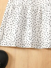 SHEIN 青少年女孩白色拼色拼接短袖中長洋裝，適合學校、戶外活動、購物、鈕扣設計、畢業舞會、秋季，可愛風格 - 黑與白 - 查看 7