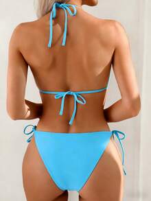 Oceva Sexy Solid Color One-Piece Swimsuit, Popular For Beach In Spring/Summer - Blue - View 2