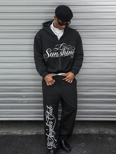 Major Grit Men's American Vintage Style Hoodie & Sweatpants Set, Street Casual, Campus Outfits, Leisure Sports