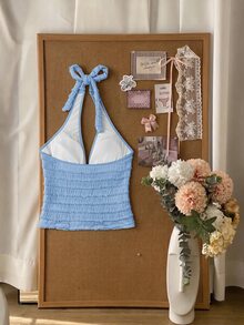 Elavelle Women's Spring/Summer Jacquard Fabric Spaghetti Strap Starfish Decor Bikini Top Tank - Blue - View 3