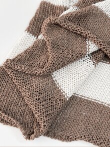 SHEIN PETITE Áo len nữ hở vai phong cách vintage du lịch họa tiết sọc phối màu - Nhiều màu - Xem 11