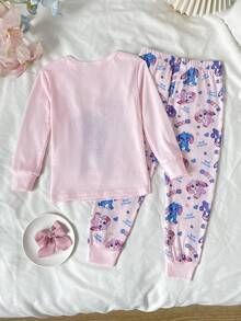 SHEIN طقم ملابس للبنات الصغيرات خريف/شتاء بتصميم أرنب كرتوني لطيف، موضة متعددة الاستخدامات للحفلات، أكمام طويلة وبنطال طويل، للارتداء اليومي والمنزلي، بقصة ضيقة - متعدد الألوان - مشاهدة 2