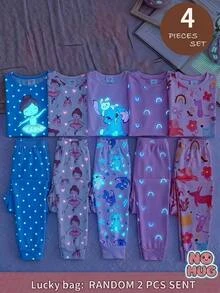 SHEIN طقم ملابس للبنات الصغيرات خريف/شتاء بتصميم أرنب كرتوني لطيف، موضة متعددة الاستخدامات للحفلات، أكمام طويلة وبنطال طويل، للارتداء اليومي والمنزلي، بقصة ضيقة - متعدد الألوان - مشاهدة 3