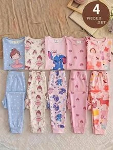 SHEIN طقم ملابس للبنات الصغيرات خريف/شتاء بتصميم أرنب كرتوني لطيف، موضة متعددة الاستخدامات للحفلات، أكمام طويلة وبنطال طويل، للارتداء اليومي والمنزلي، بقصة ضيقة - متعدد الألوان - مشاهدة 4