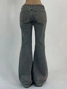 Livesso Petite Women's Casual Versatile Flare Leg Denim Jeans With Pockets - Blue - View 3