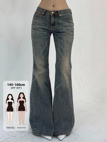Livesso Petite Women's Casual Versatile Flare Leg Denim Jeans With Pockets - Blue - View 1