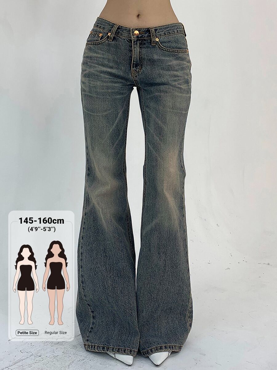 Livesso Petite Women's Casual Versatile Flare Leg Denim Jeans With Pockets - Blue - View 1