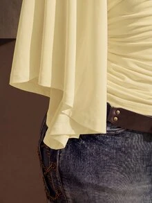 SHEIN ICON Women's Plus Size Solid Color Ruched Off Shoulder Top - Light Yellow - View 6