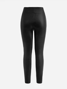 Kids Tween Girl Casual Daily PU Thermal Lined Thick Leggings For Autumn/Winter - Black - View 7