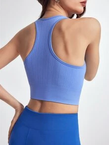 Eassivo Eassivo Women Solid Color Raglan Sleeve Seamless Sports T-Shirtworkout Tank Top - Blue - View 8