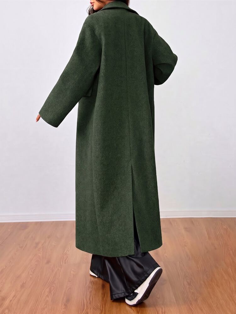 Flirla Casual Lapel Long Overcoat - Army Green - View 2