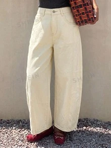 DAZY Solid Color Loose Curved Leg Casual Street Summer Denim Cropped Pants Women's Denim Pants - White - View 8