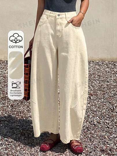 DAZY Solid Color Loose Curved Leg Casual Street Summer Denim Cropped Pants Women's Denim Pants
