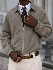 Mainfolk Men's Autumn Fashion Vintage Casual Streetwear Jacket Vacation Rave Brown - Brown - View 3