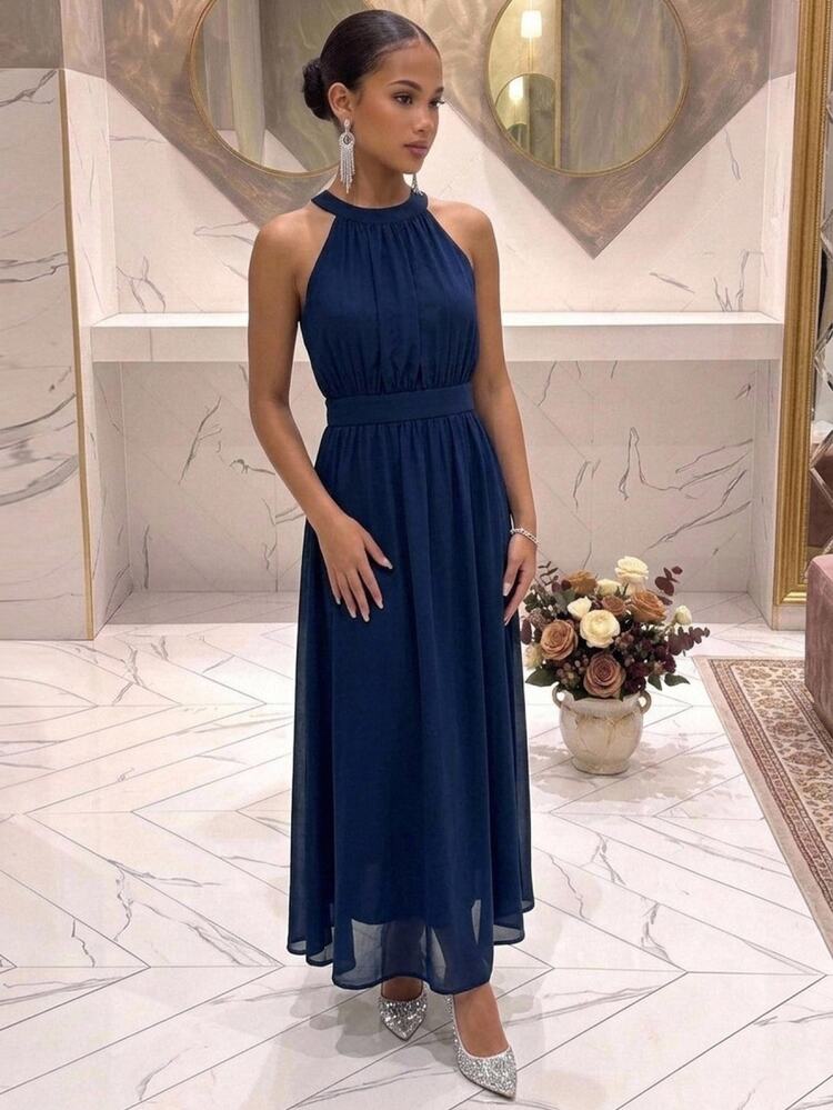 navy bridesmaid dresses tea length Pitira Teen Girls Blue Elegant Bridesmaids Dress,Sleeveless Chiffon Long Fitted Skirt For Wedding Party Formal,Prom,Formal Events Christmas New Year Chiffon dresses