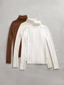 SHEIN LUNE 3 件套女士百搭经典百搭套头衫保暖休闲毛衣，秋冬高领毛衣女士女士高领上衣针织高领上衣高领毛衣罗纹高领毛衣 - 彩色 - 查看 3