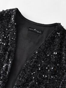 EMERY ROSE Open Front Sequin Blazer In Autumn/ Party Dinner Night Out Black Sequin Elegant - Black - View 5