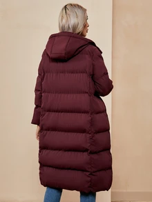 SHEIN LUNE Abrigo acolchado con capucha y bolsillos en ángulo - Burdeos - Ver 2