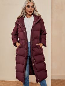 SHEIN LUNE Abrigo acolchado con capucha y bolsillos en ángulo - Burdeos - Ver 8