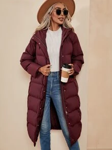 SHEIN LUNE Abrigo acolchado con capucha y bolsillos en ángulo - Burdeos - Ver 7