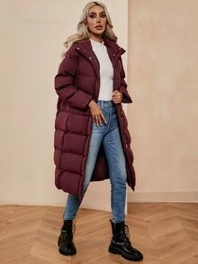 SHEIN LUNE Abrigo acolchado con capucha y bolsillos en ángulo - Burdeos - Ver 5