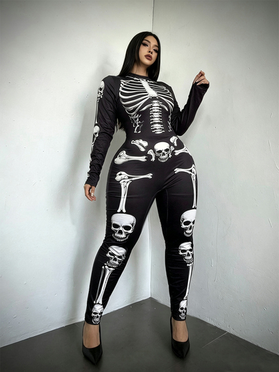 Whyspr Mono de Cosplay Punk Calavera de Halloween Talla Grande