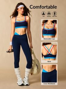 VARSIVA Women's Colorblock Sports Activewear Bra And Leggings Set - Multicolor - View 10