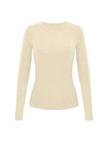 INAWLY 3pcs/Set Women's Solid Color Casual Versatile Long Sleeve Crew Neck T-Shirts - Multicolor - View 6