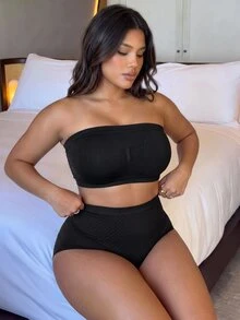 Firerie 1pc Plus Size Seamless Bandeau Bra (Unpadded) - Black - View 5