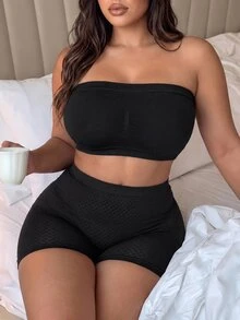 Firerie 1pc Plus Size Seamless Bandeau Bra (Unpadded) - Black - View 3