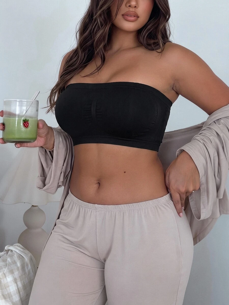 Firerie 1pc Plus Size Seamless Bandeau Bra (Unpadded) - Black - View 1