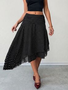 Ritzy Row Rok Mini Polkadot Elegan, Serbaguna, dan Melangsingkan untuk Wanita - Hitam - View 7