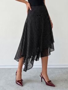 Ritzy Row Rok Mini Polkadot Elegan, Serbaguna, dan Melangsingkan untuk Wanita - Hitam - View 9