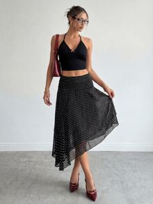 Ritzy Row Rok Mini Polkadot Elegan, Serbaguna, dan Melangsingkan untuk Wanita - Hitam - View 8