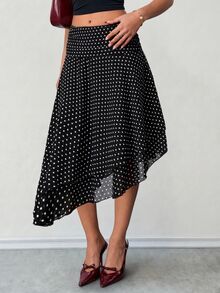 Ritzy Row Rok Mini Polkadot Elegan, Serbaguna, dan Melangsingkan untuk Wanita - Hitam - View 5