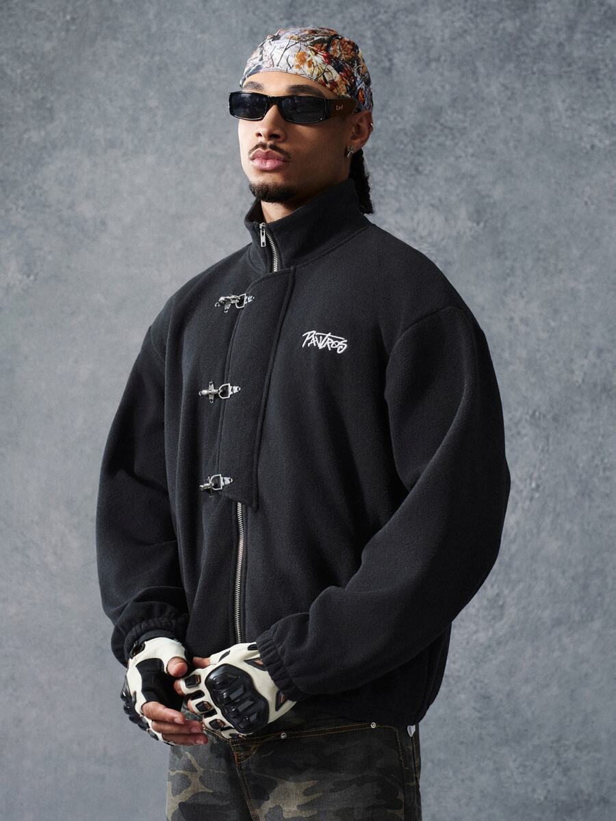 PAVTROS Men's Fashionable Embroidered Airplane Buckle Long Sleeve Jacket - Black - View 1