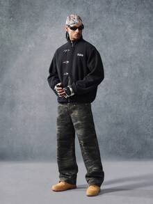 PAVTROS Men's Fashionable Embroidered Airplane Buckle Long Sleeve Jacket - Black - View 5