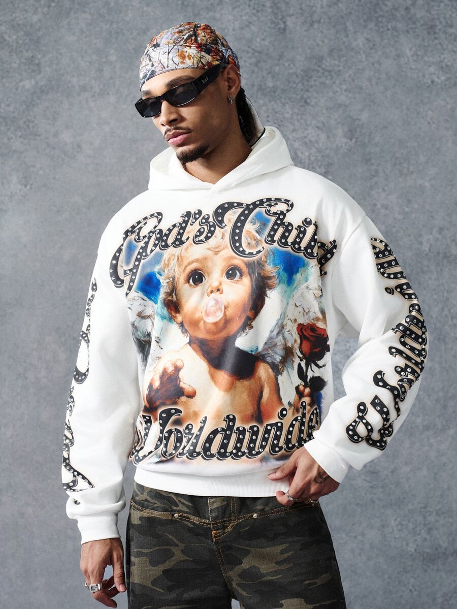 PAVTROS Men's Fashion Rhinestone Character Graphic Print Hoodie - Multicolor - View 1